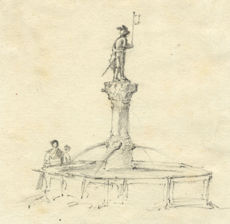 Jane D. Harvey, Stüssi Fountain, Zurich – Mid-19th-century graphite drawing