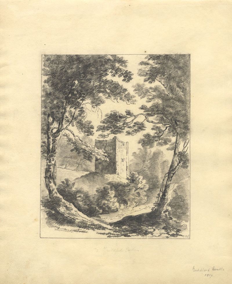 C.B. Pearson, Guildford Castle, Surrey – Original 1819 graphite drawing