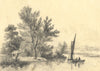 C.B. Pearson, Sailing Boat on the Thames, Iffley, Oxford – 1819 graphite drawing