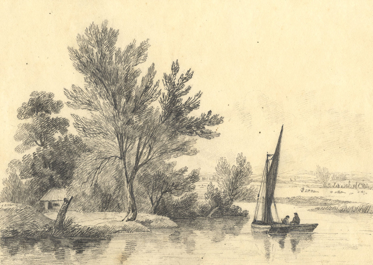 C.B. Pearson, Sailing Boat on the Thames, Iffley, Oxford – 1819 graphite drawing