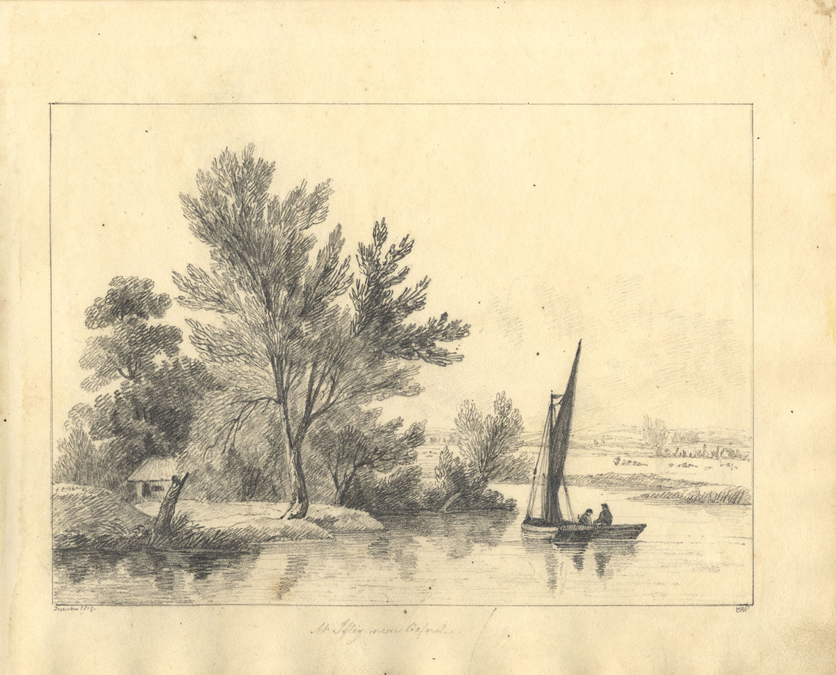 CB Pearson, Barca a vela sul Tamigi, Iffley, Oxford – disegno a grafite del 1819