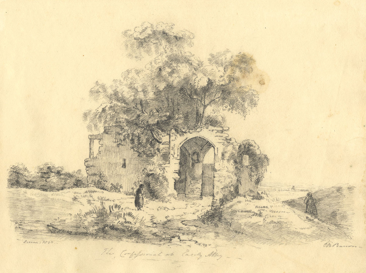 C.B. Pearson, Confessional at Easby Abbey, Yorkshire – 1820 graphite drawing