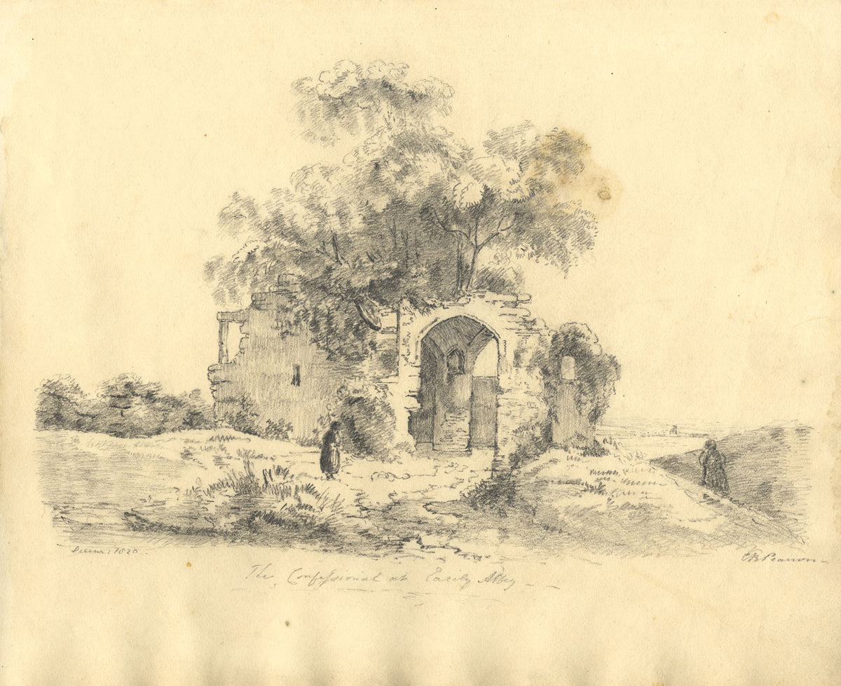 CB Pearson, Confessionale presso l'Abbazia di Easby, Yorkshire – disegno a grafite del 1820