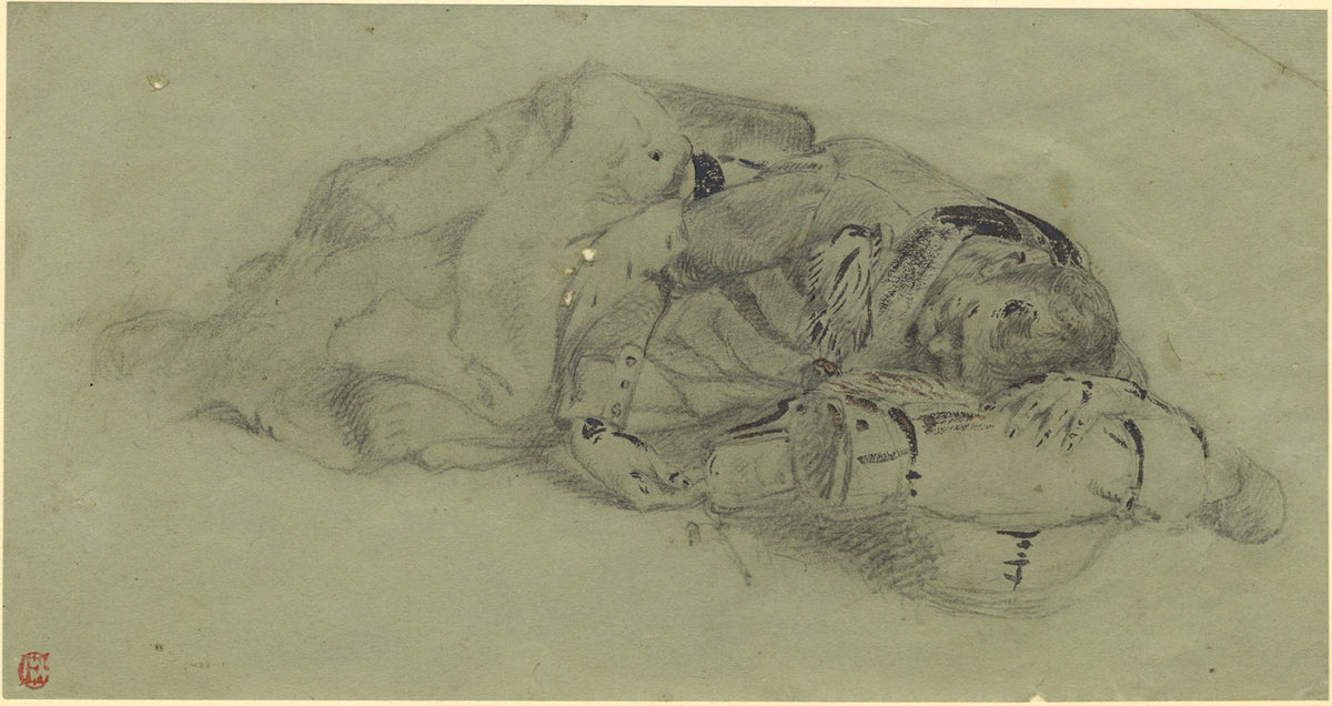 Ernest Crofts RA, Resting Soldier Study, Waterloo – Late 19th-century drawing