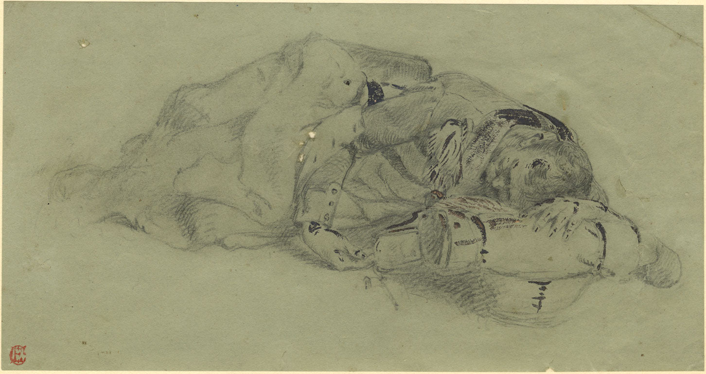 Ernest Crofts RA, Studio di un soldato a riposo, Waterloo – Disegno di fine Ottocento