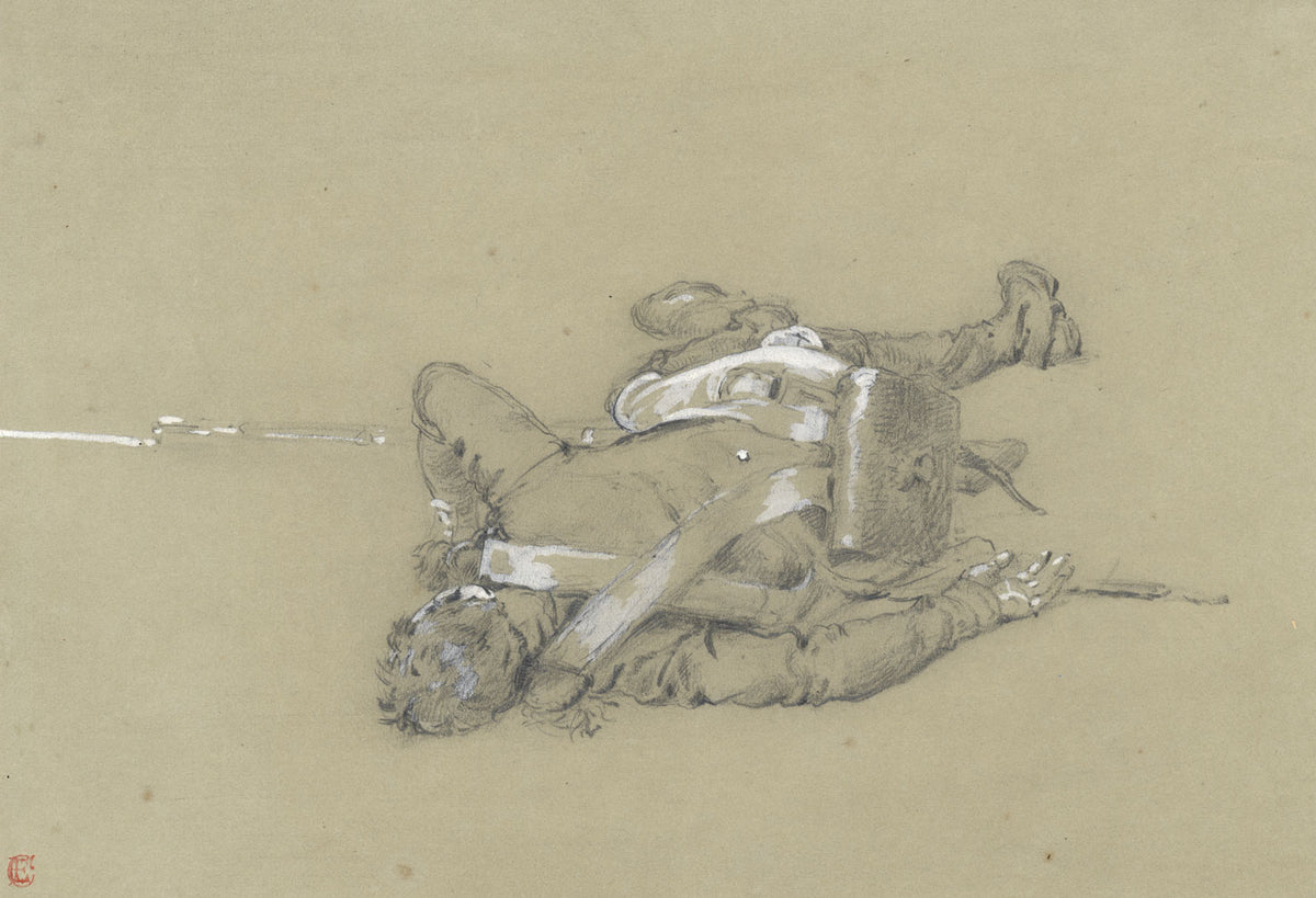 Ernest Crofts RA, Fallen Soldier, Imperial Guard, Waterloo – Late C19th drawing