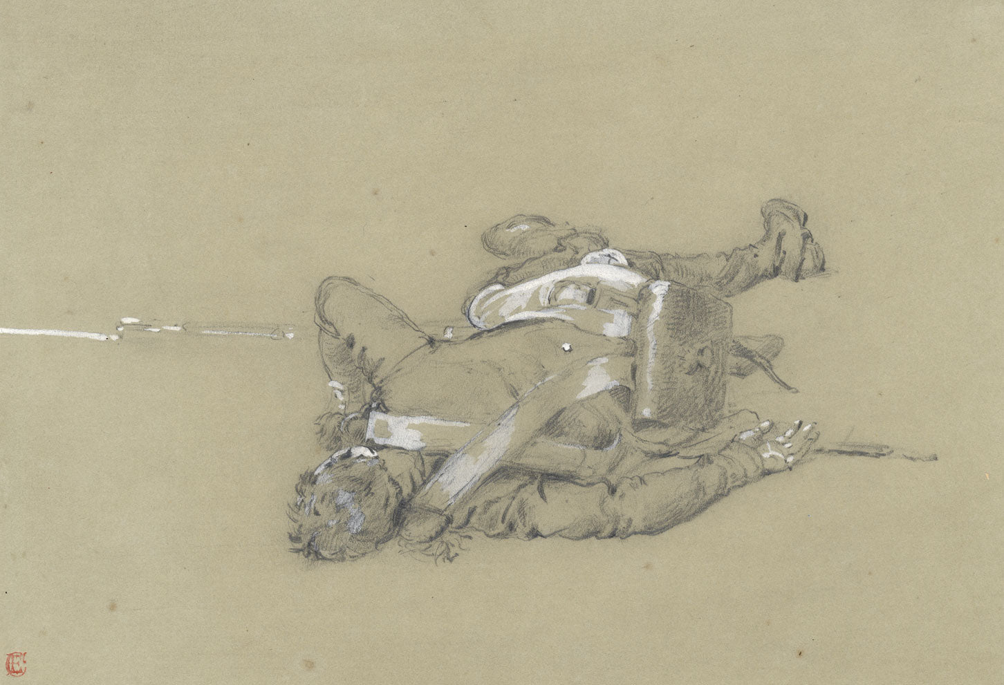 Ernest Crofts RA, Fallen Soldier, Imperial Guard, Waterloo – Late C19th drawing