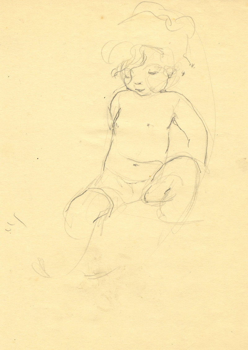 Vera Furneaux-Harris RMS, Toddler Sitting Study – 1930s graphite drawing