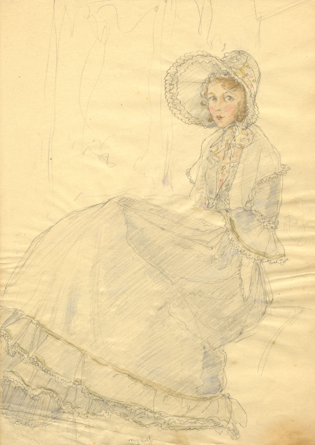 Vera Furneaux-Harris RMS, Seated Edwardian Lady 'Myself' –1930s graphite drawing