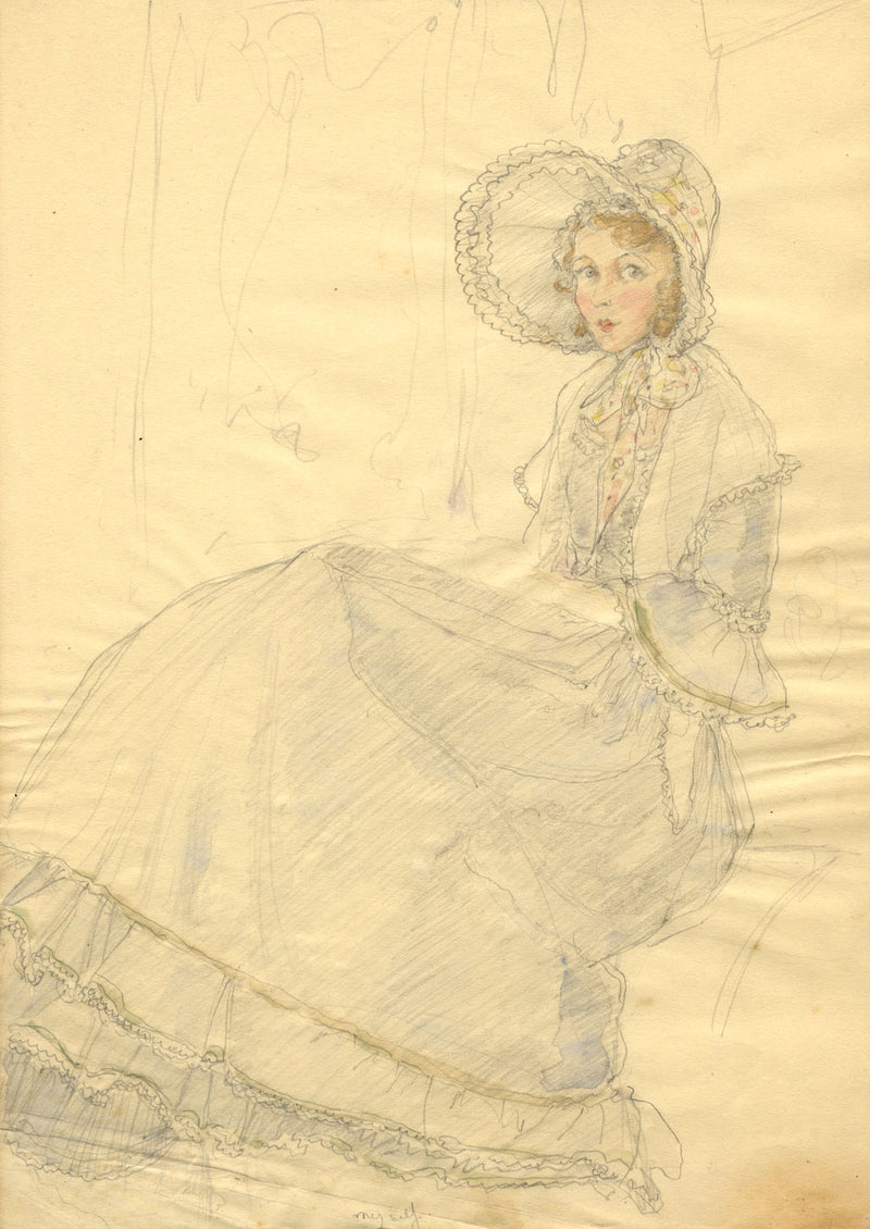 Vera Furneaux-Harris RMS, Seated Edwardian Lady 'Myself' –1930s graphite drawing
