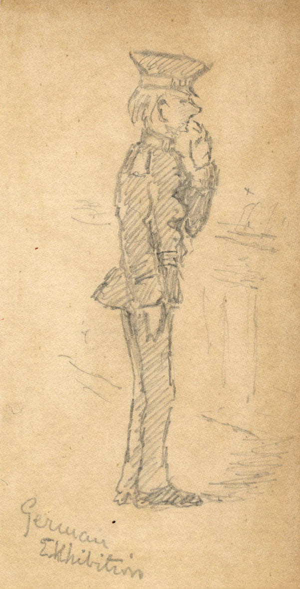 Frank Rutley, At the German Exhibition, London – Original 1891 graphite drawing