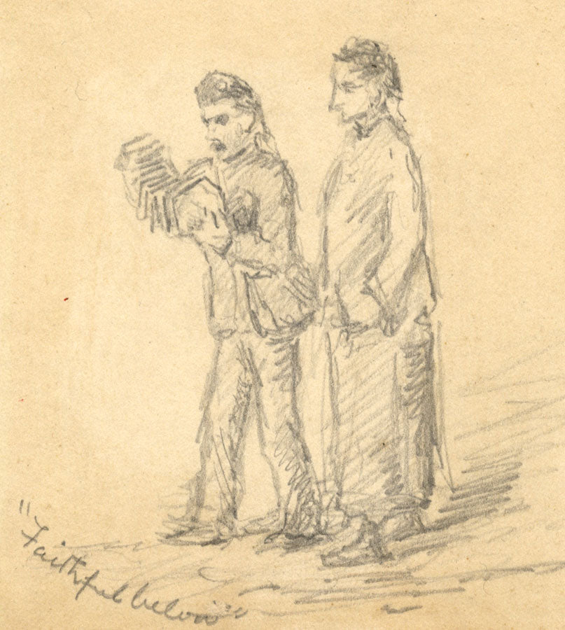 Frank Rutley, Faithful Below, Accordion Player – Original 1880s graphite drawing