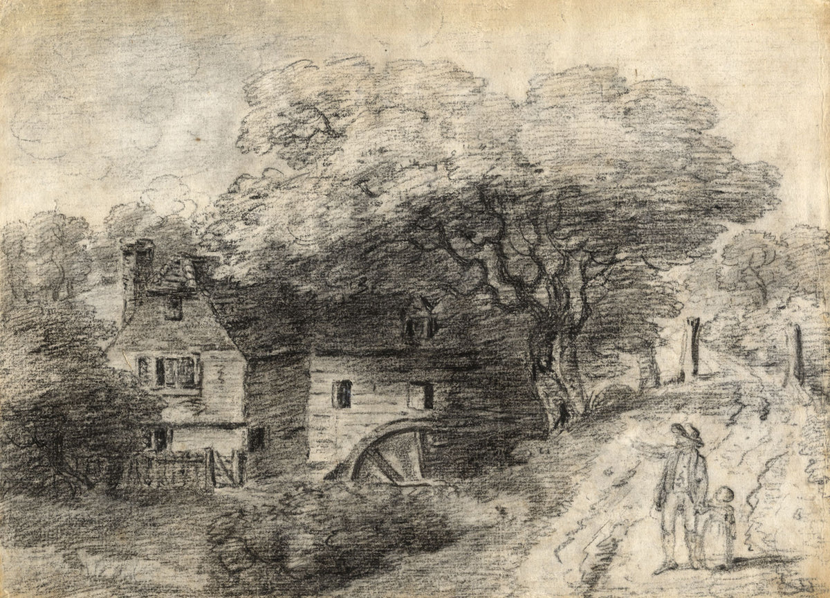 George Frost, Suffolk Watermill – Original 18th-century chalk drawing