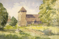 Saxon Church & Graveyard – Original mid-20th-century watercolour painting