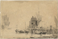John Henderson Snr, Boats near a Jetty – 18th-century Monro School wash drawing
