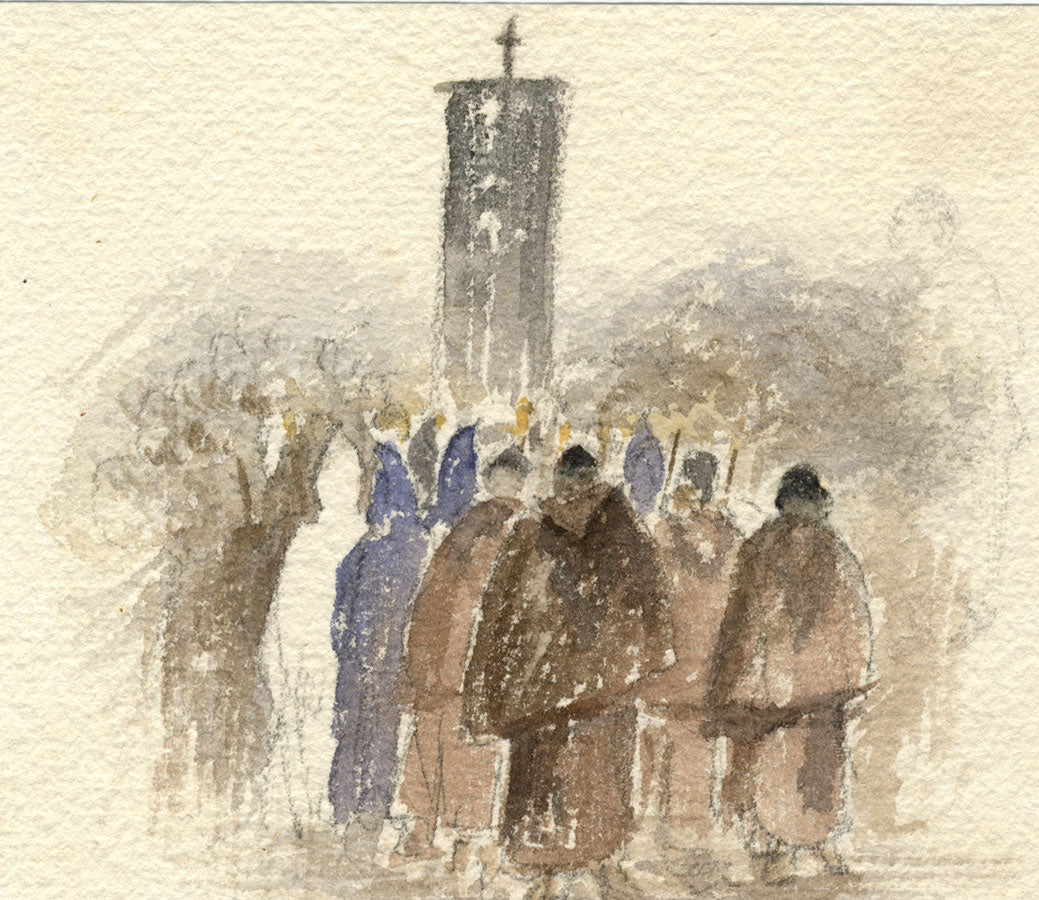 Charles J. Shore, A Florentine Funeral – Original 1880 watercolour painting