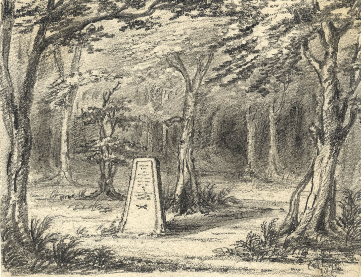 C.A. Collis, Rufus Stone, New Forest, Hampshire – Original 1872 graphite drawing