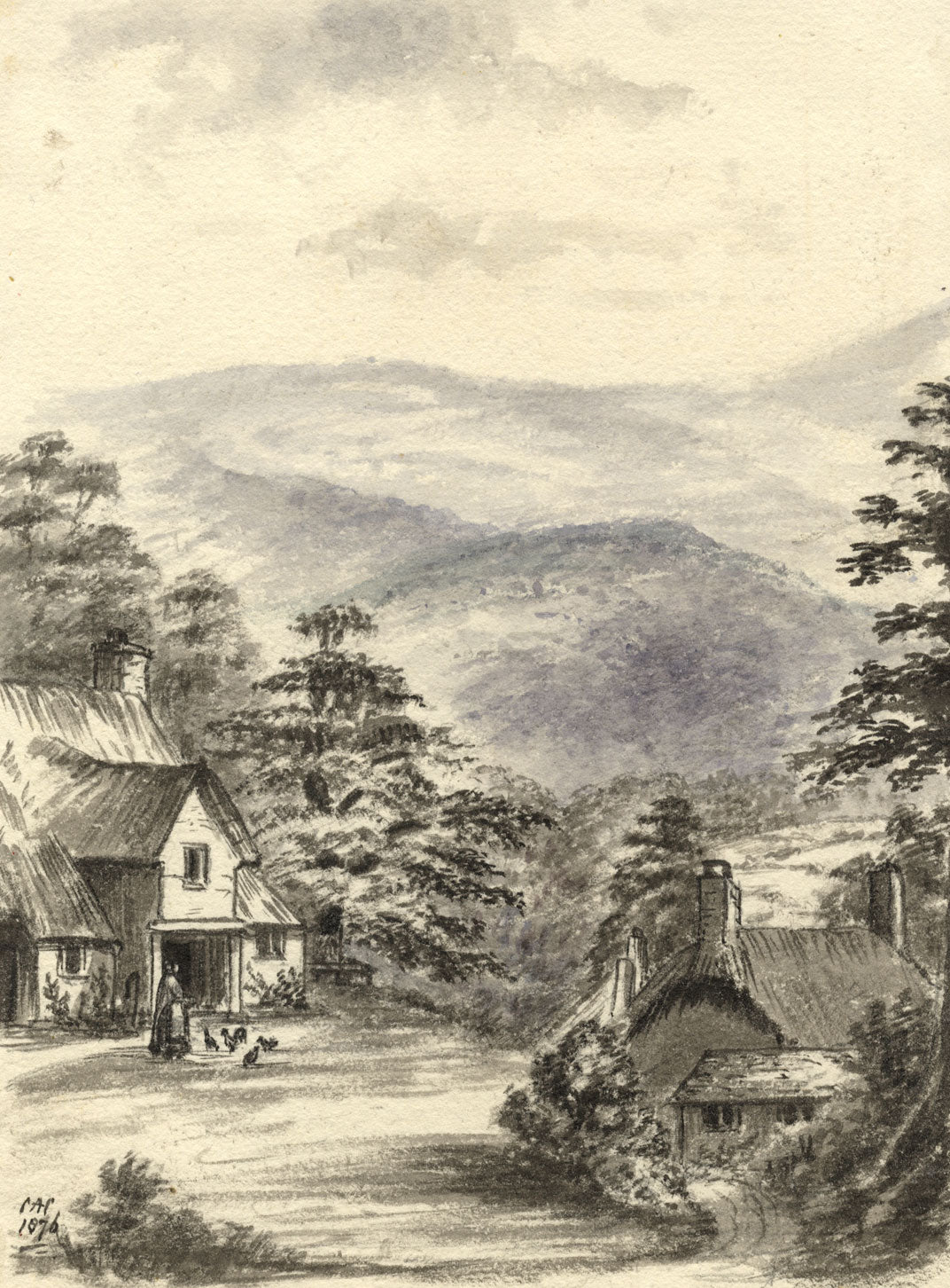 C.A. Collis, Almshouses, Selworthy Green, Somerset – 1876 watercolour painting