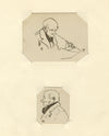 Miniature Portaits, Gentleman with Churchwarden Pipe–Two 1910 pen & ink drawings