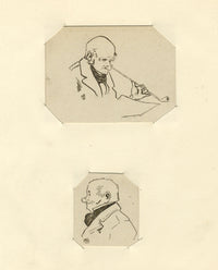 Miniature Portaits, Gentleman with Churchwarden Pipe–Two 1910 pen & ink drawings