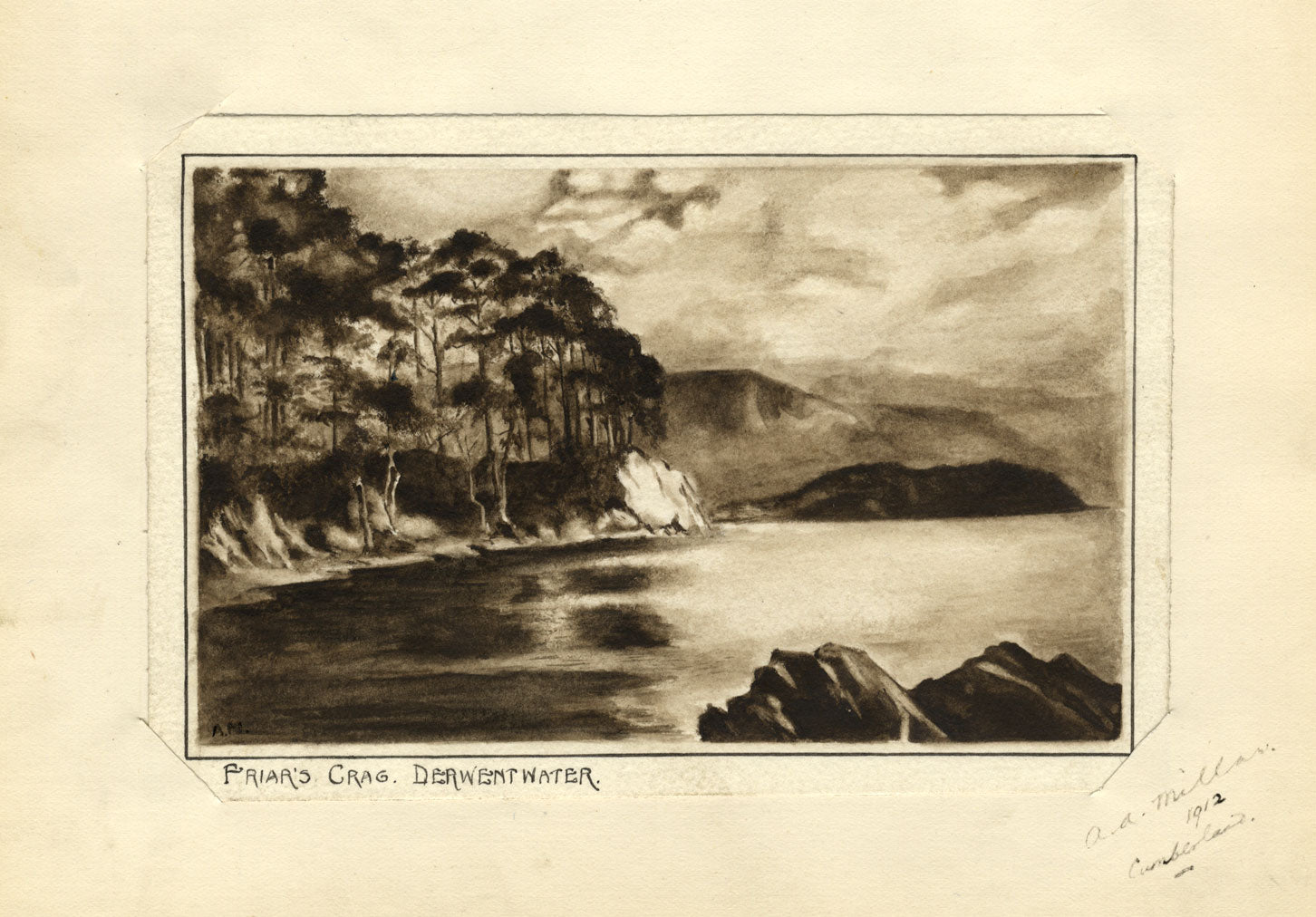 A.A. Millar, Friars Crag, Derwentwater, Lake District –1912 watercolour painting