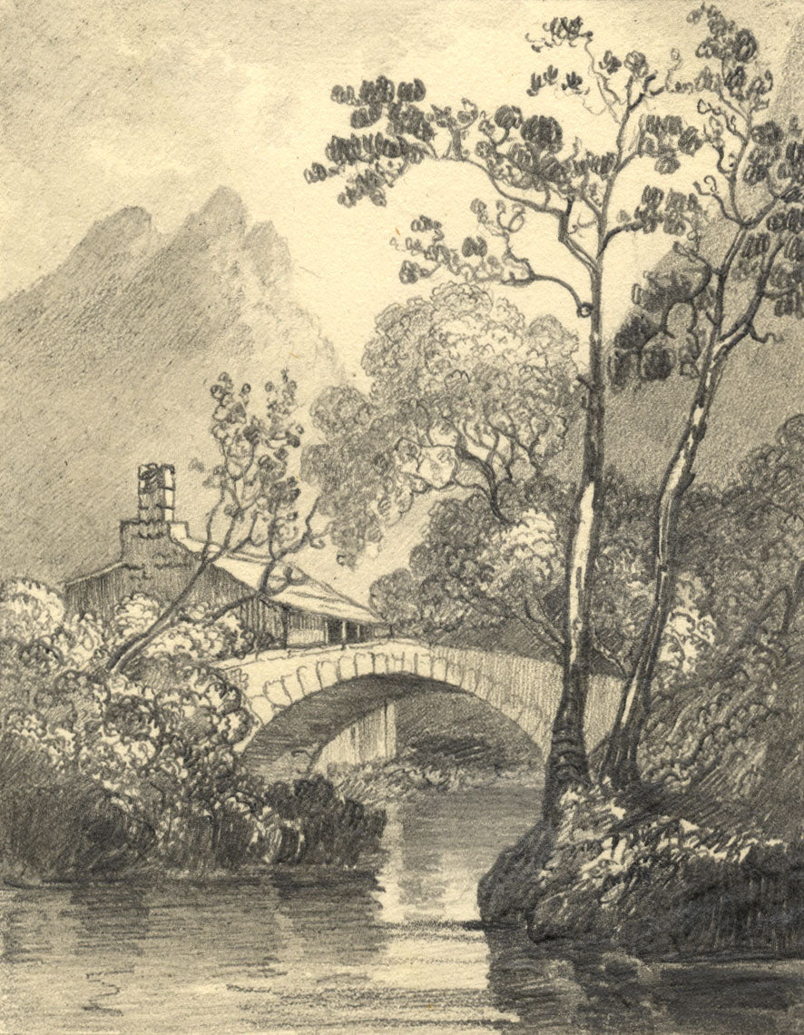Thomas Cunliffe, Landscape with Bridge – Early 19th-century graphite drawing