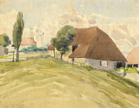Walter Cristall, Kentish Barn & White Windmill – early 20th-century watercolour