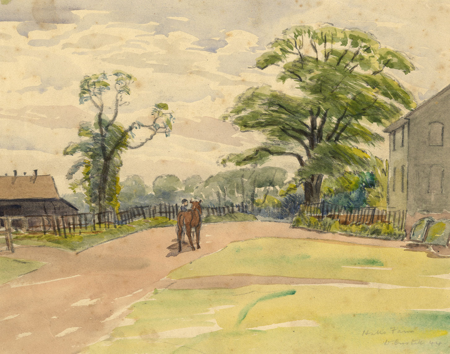 Walter Cristall, Horse at Halls Farm, Pinner, Middlesex – 1944 watercolour