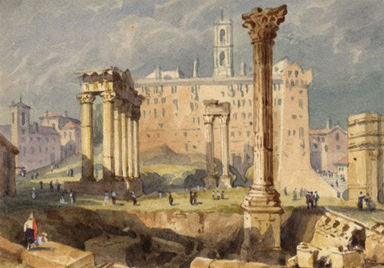 Roman Forum, Rome after Samuel Prout – Miniature c.1832 watercolour painting