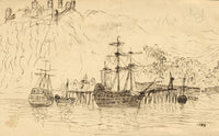 E. Venis, Rye Castle & Ypres Tower, Sussex – late 19th-century pen & ink drawing