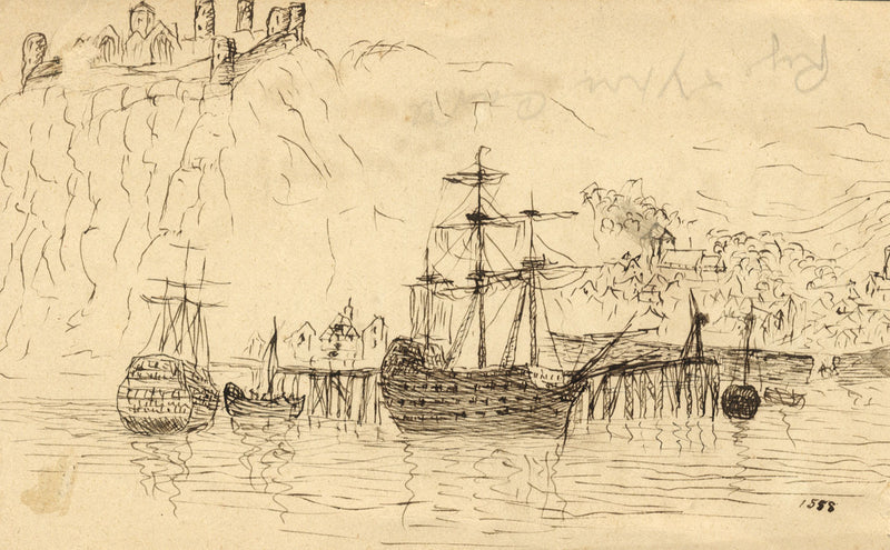 E. Venis, Rye Castle & Ypres Tower, Sussex – late 19th-century pen & ink drawing