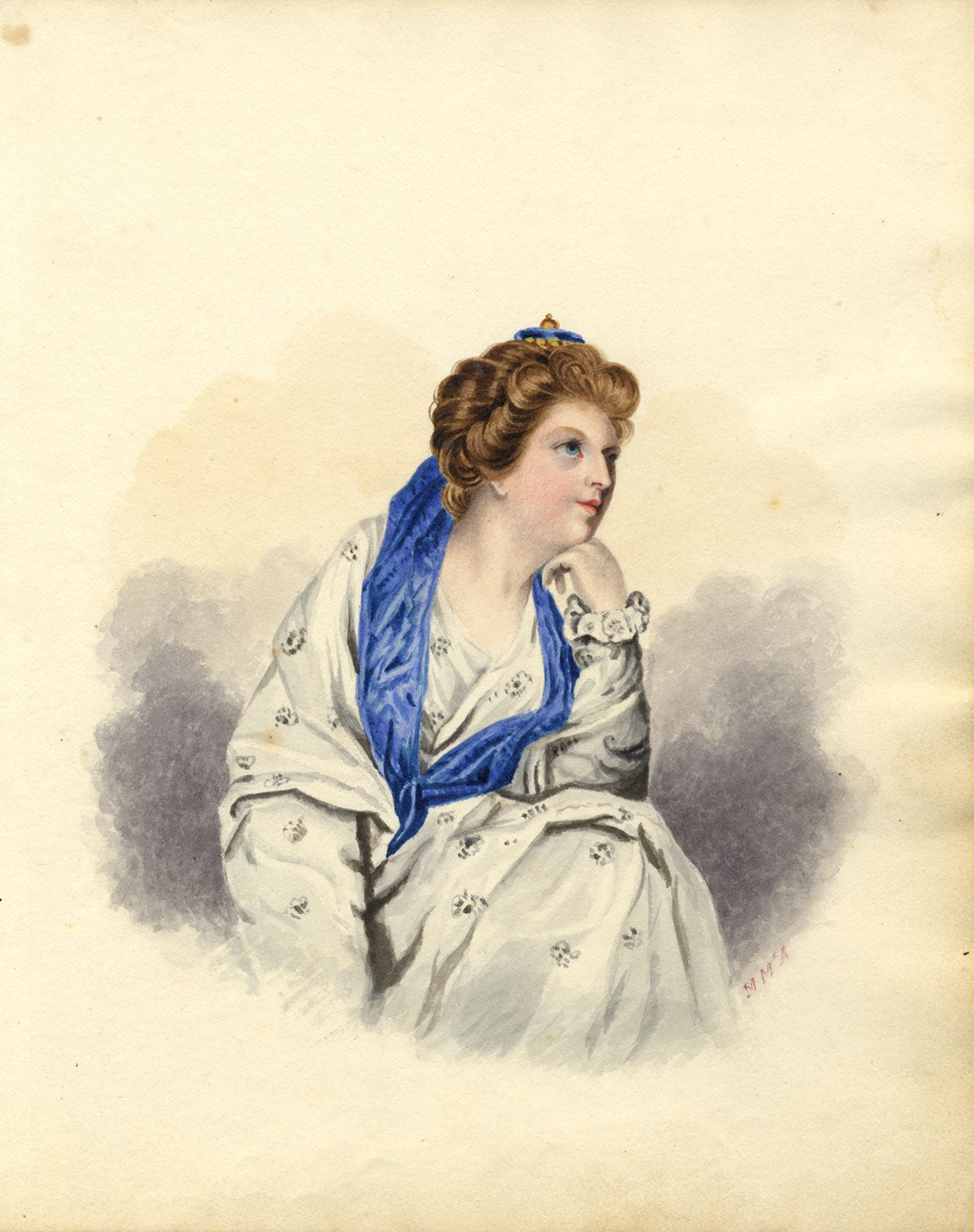 Mary McAnulty, Ritratto di una signora con scialle blu – acquerello del 1832 circa