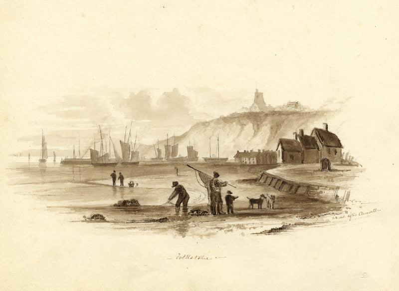J.B., Folkestone Harbour after Luke Clennell – c.1832 watercolour painting