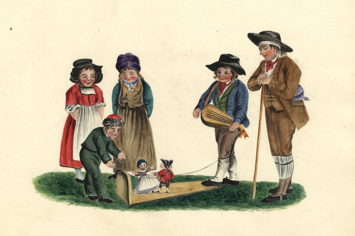 German Jigging Puppets 'Marionnettes à la planchette' – c.1832 watercolour