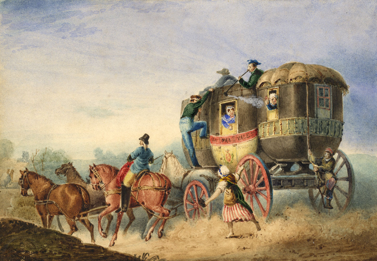 Frederick Mercer RBSA, Horse-Drawn Coaching Scene – 19th-century watercolour