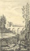 L.P., Italian Campagna Bridge with Figures – mid-19th-century graphite drawing