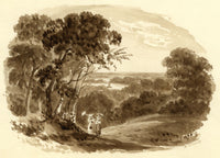 H. Wright, Paisaje sepia con dos damas – acuarela de mediados del siglo XIX