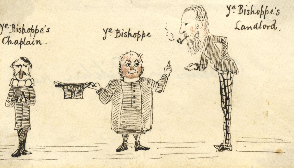 Ritchie, Ye Bishoppe's Landlord & Chaplain Cartoon – 1871 pen & ink drawing