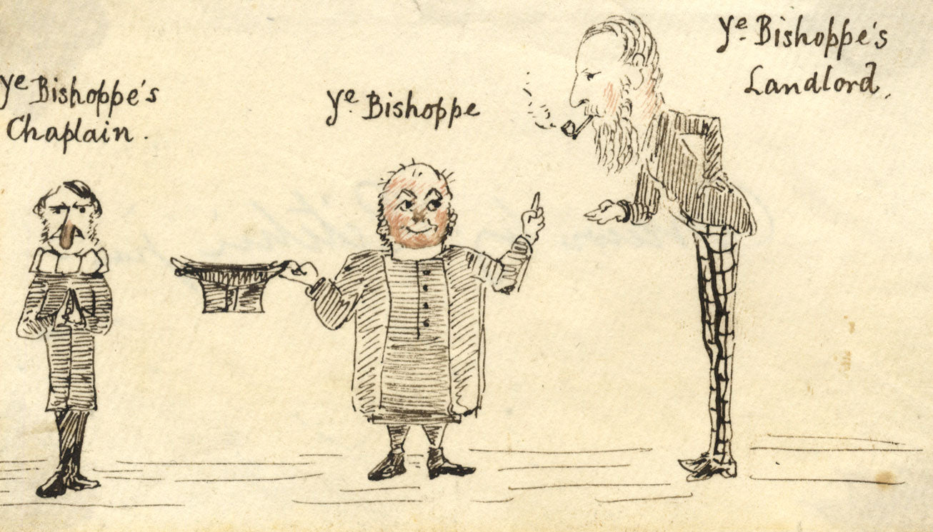 Ritchie, Ye Bishoppe's Landlord & Chaplain Cartoon – 1871 pen & ink drawing