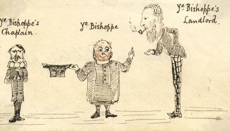 Ritchie, Ye Bishoppe's Landlord & Chaplain Cartoon – 1871 pen & ink drawing