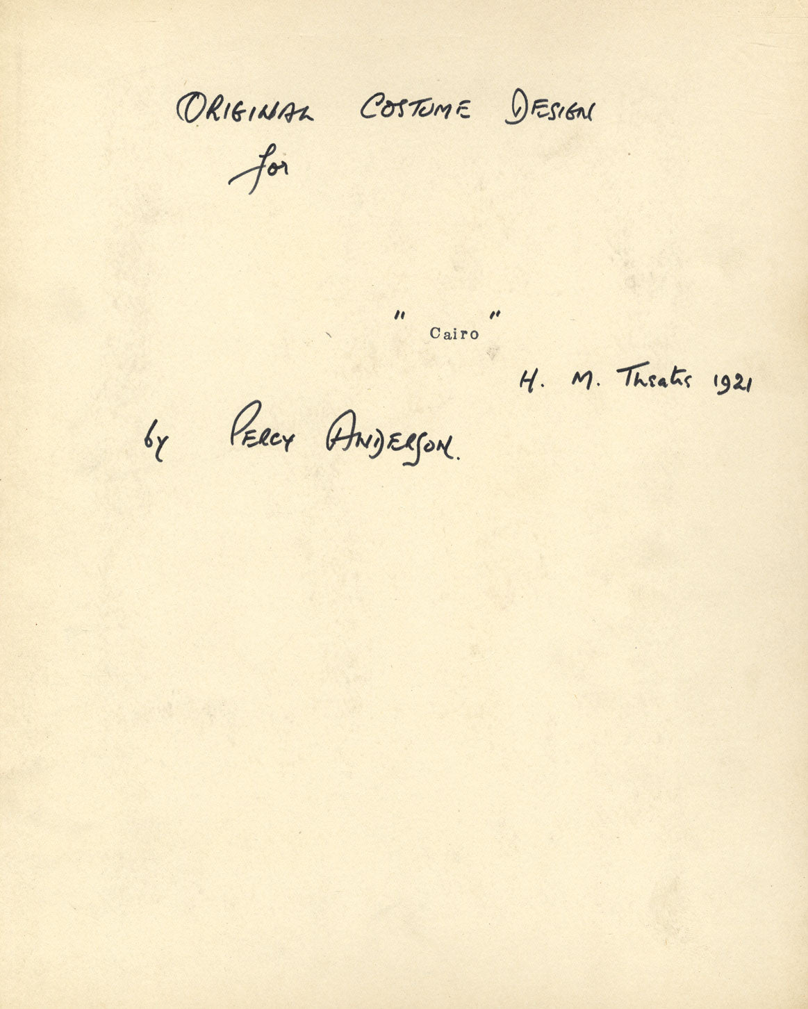 Percy Anderson, Theatre Costume Design for 'Cairo' 1921: Prince Nur al-Din Act I