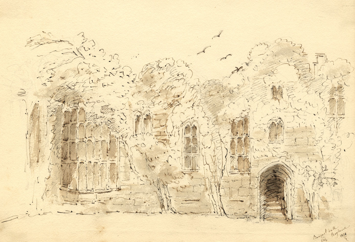 Apollonia Griffith, Banquet Hall, Raglan Castle, Monmouthshire –1838 ink drawing