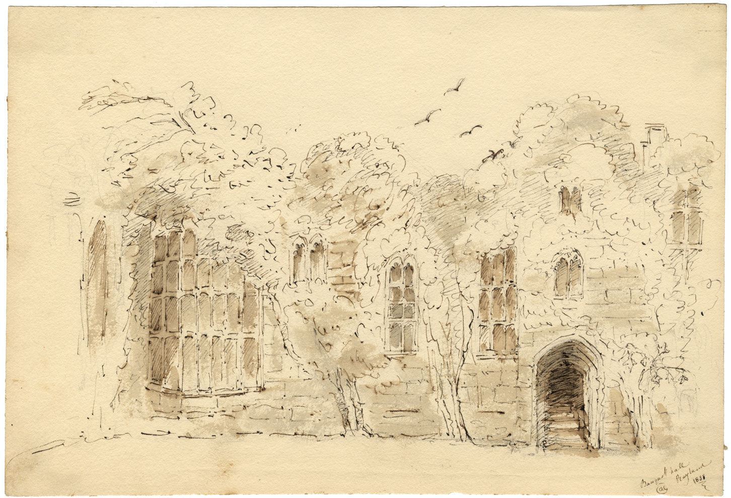 Apollonia Griffith, Salón de banquetes, Castillo de Raglan, Monmouthshire – Dibujo a tinta de 1838