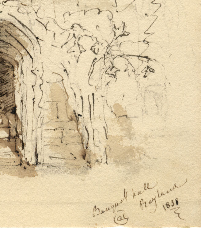 Apollonia Griffith, Salón de banquetes, Castillo de Raglan, Monmouthshire – Dibujo a tinta de 1838