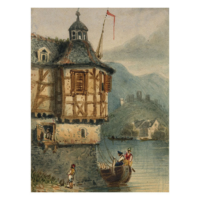 Nieder Lahnstein on the Rhine after Samuel Prout – Miniature c.1830s watercolour