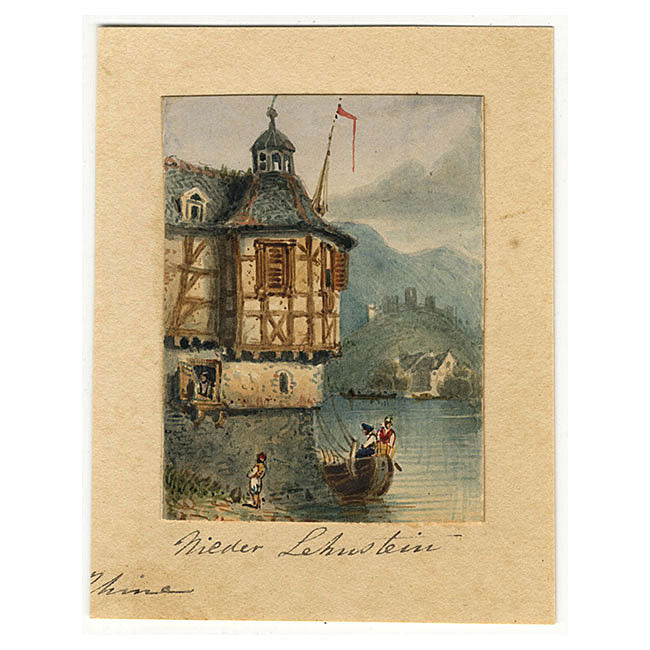 Nieder Lahnstein on the Rhine after Samuel Prout – Miniature c.1830s watercolour
