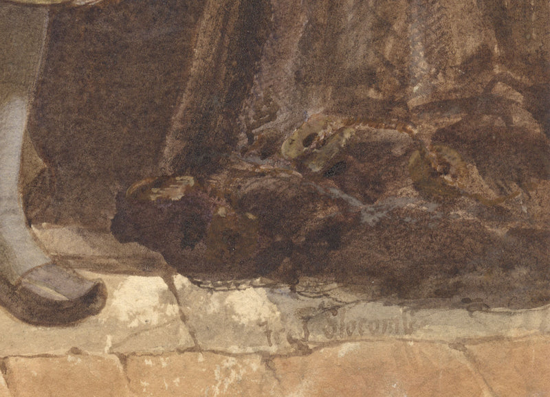 Frederick Albert Slocombe, Pescadora bretona en un portal – Acuarela del siglo XIX