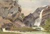 Horse & Cart, Vidfoss Waterfall, Hildal, Norway – 19th-century watercolour