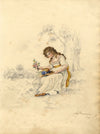 A. Kendrew, Resting Girl with Wildflower Posy – 1827 watercolour painting