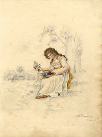 A. Kendrew, Resting Girl with Wildflower Posy – 1827 watercolour painting